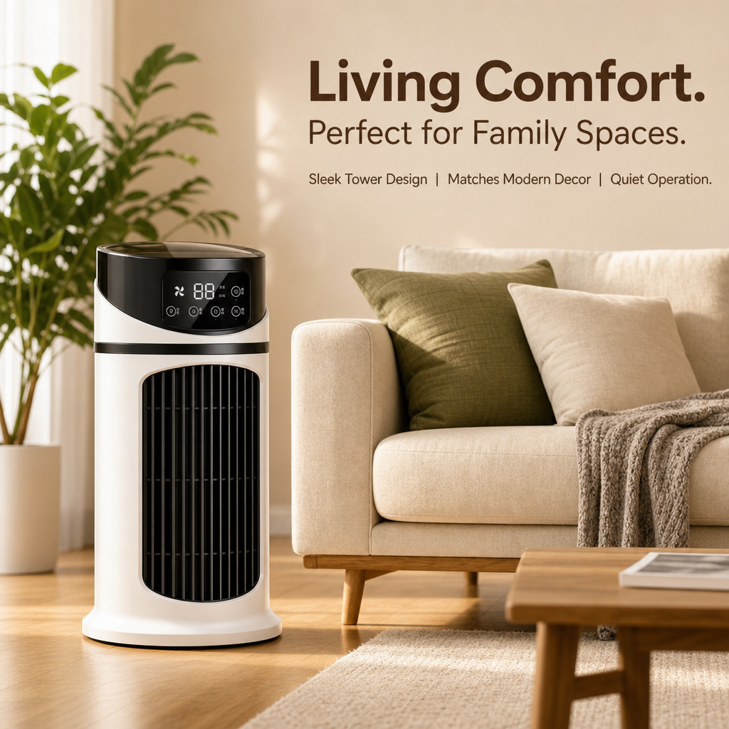 3‑in‑1 Portable Air Conditioner Fan with Ambient Light, USB Powered Indoor & Outdoor Cooling Device, Compact Lightweight Design in Stylish White‑Blue Color, Durable Plastic for Home & Office Use