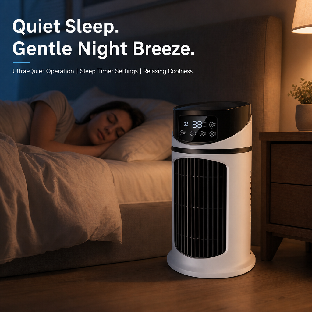 3‑in‑1 Portable Air Conditioner Fan with Ambient Light, USB Powered Indoor & Outdoor Cooling Device, Compact Lightweight Design in Stylish White‑Blue Color, Durable Plastic for Home & Office Use