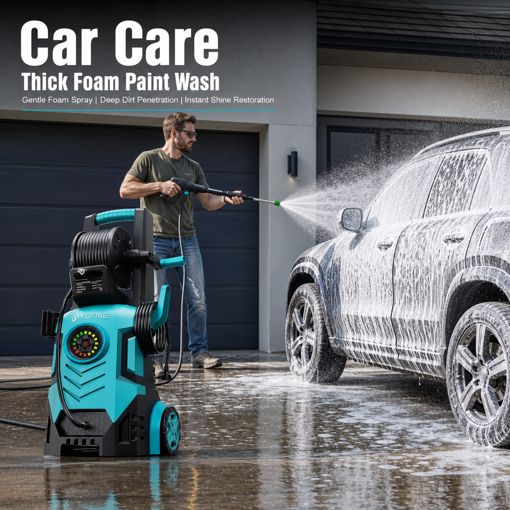 Electric Pressure Washer with Visual Pressure Dial, Hose Reel & 6 Quick‑Connect Nozzles, Compact Power Washer for Car, Patio, Driveway Cleaning