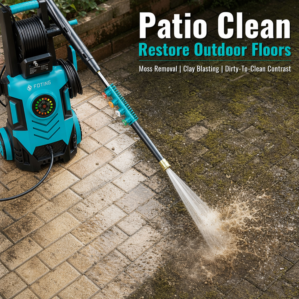 Electric Pressure Washer with Visual Pressure Dial, Hose Reel & 6 Quick‑Connect Nozzles, Compact Power Washer for Car, Patio, Driveway Cleaning