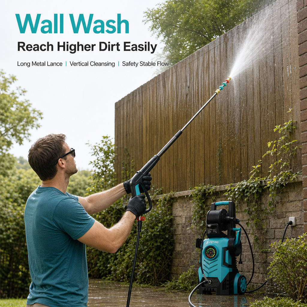 Electric Pressure Washer with Visual Pressure Dial, Hose Reel & 6 Quick‑Connect Nozzles, Compact Power Washer for Car, Patio, Driveway Cleaning