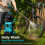 Electric Pressure Washer with Visual Pressure Dial, Hose Reel & 6 Quick‑Connect Nozzles, Compact Power Washer for Car, Patio, Driveway Cleaning