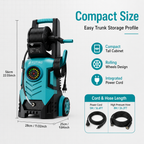 Electric Pressure Washer with Visual Pressure Dial, Hose Reel & 6 Quick‑Connect Nozzles, Compact Power Washer for Car, Patio, Driveway Cleaning