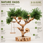 Luxury Solid Wood Cat Tree Tower, Large Multi‑Level Cat Tree with House, Swing & Acrylic Pod, Natural Jute Scratching Posts for 3‑5 Cats