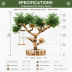 Luxury Solid Wood Cat Tree Tower, Large Multi‑Level Cat Tree with House, Swing & Acrylic Pod, Natural Jute Scratching Posts for 3‑5 Cats