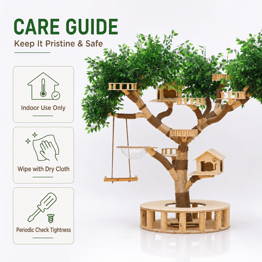 Luxury Solid Wood Cat Tree Tower, Large Multi‑Level Cat Tree with House, Swing & Acrylic Pod, Natural Jute Scratching Posts for 3‑5 Cats