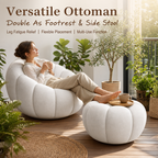 Cloud‑Like Pumpkin Boucle Chair with Ottoman, Ergonomic Curved Bean Bag Accent Chair, High‑Density Foam Comfy Lounge Chair for Living Room Bedroom Reading Nook