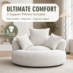 Oversized Round Lounge Chair with 3 Pillows, Plush Chenille Curved Accent Chair, Deep Seat Comfy Reading Chair for Living Room Bedroom Apartment