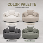Oversized Round Lounge Chair with 3 Pillows, Plush Chenille Curved Accent Chair, Deep Seat Comfy Reading Chair for Living Room Bedroom Apartment