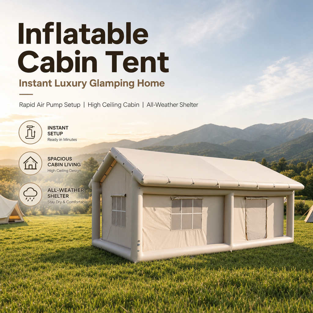 Inflatable Cabin Tent 2‑8 Person, 3‑Min Fast Setup Air Tent, Waterproof UV‑Resistant Glamping Tent with Pump & Carry Bag for Family Camping