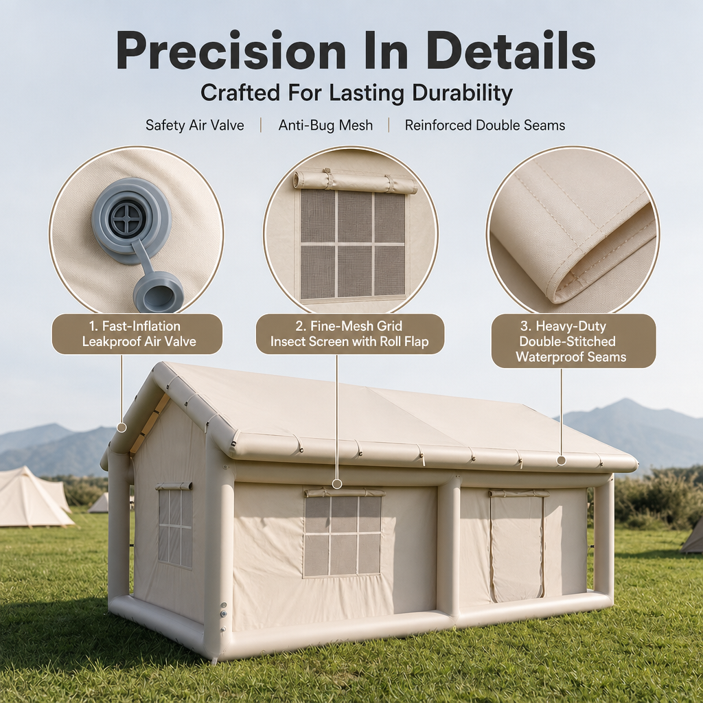 Inflatable Cabin Tent 2‑8 Person, 3‑Min Fast Setup Air Tent, Waterproof UV‑Resistant Glamping Tent with Pump & Carry Bag for Family Camping