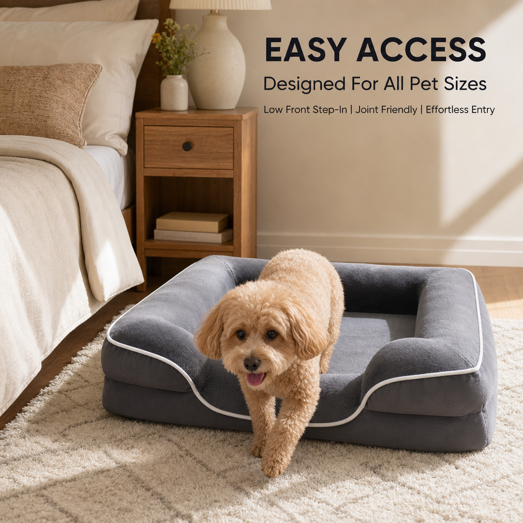 Orthopedic Memory Foam Dog Bed, Washable Cover Bolster Pet Bed, Anti-Slip Bottom for Large Medium Small Dogs