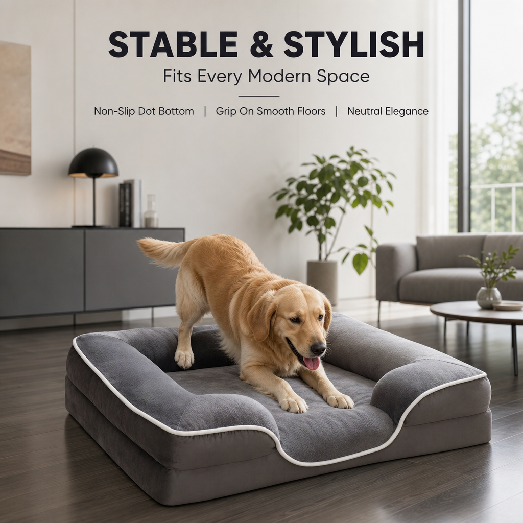 Orthopedic Memory Foam Dog Bed, Washable Cover Bolster Pet Bed, Anti-Slip Bottom for Large Medium Small Dogs