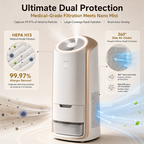 H13 HEPA Air Purifier with Humidifier, 99.97% Allergen Removal, 360° Air Intake for Home Bedroom