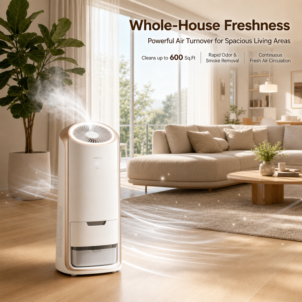 H13 HEPA Air Purifier with Humidifier, 99.97% Allergen Removal, 360° Air Intake for Home Bedroom
