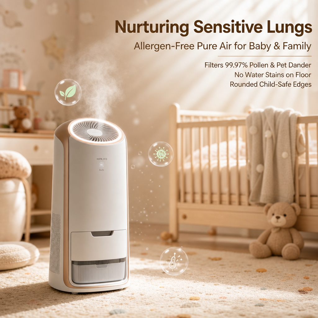 H13 HEPA Air Purifier with Humidifier, 99.97% Allergen Removal, 360° Air Intake for Home Bedroom