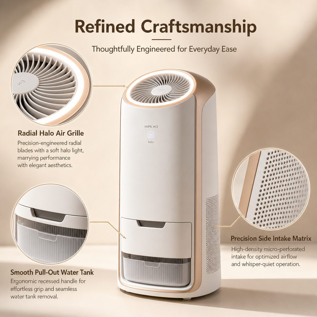 H13 HEPA Air Purifier with Humidifier, 99.97% Allergen Removal, 360° Air Intake for Home Bedroom
