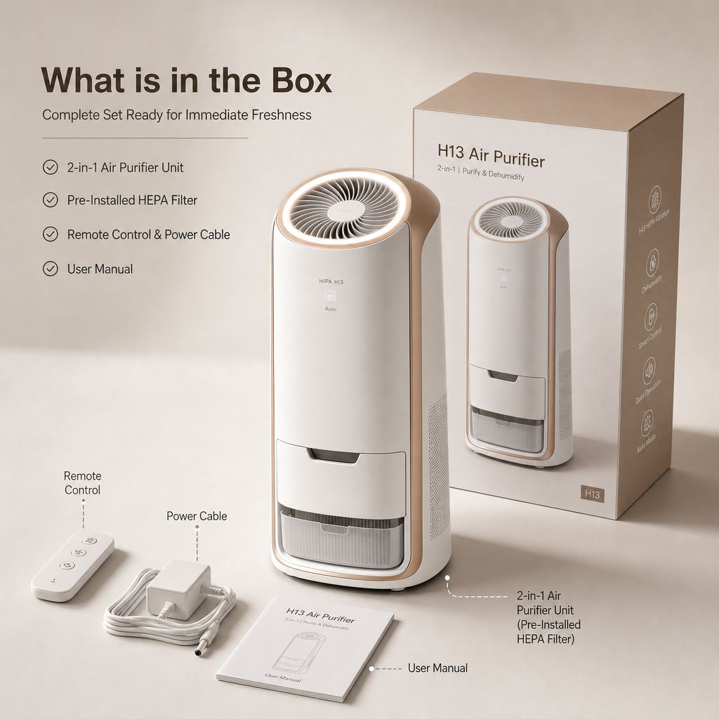 H13 HEPA Air Purifier with Humidifier, 99.97% Allergen Removal, 360° Air Intake for Home Bedroom