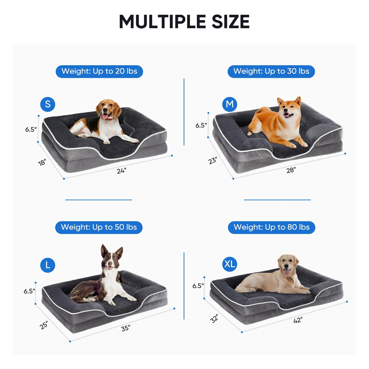 Orthopedic Memory Foam Dog Bed, Washable Cover Bolster Pet Bed, Anti-Slip Bottom for Large Medium Small Dogs