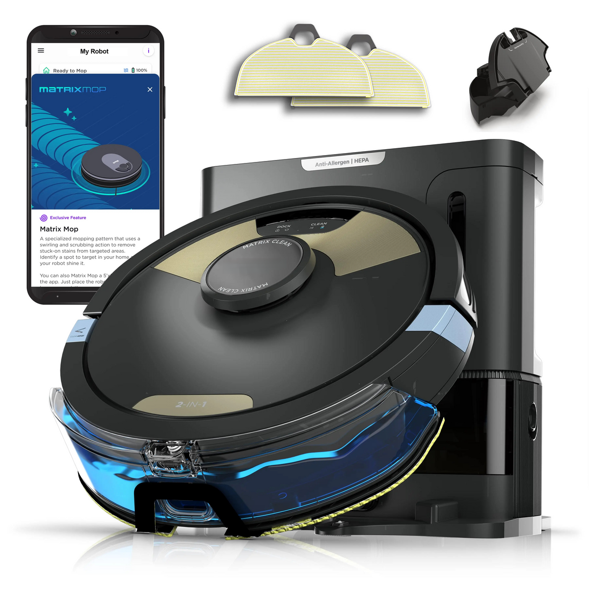 2‑in‑1 Robot Vacuum and Mop | LiDAR Mapping, Self‑Empty Base, Anti‑Allergen Seal, Pet Hair Cleaning for Carpet & Hard Floors
