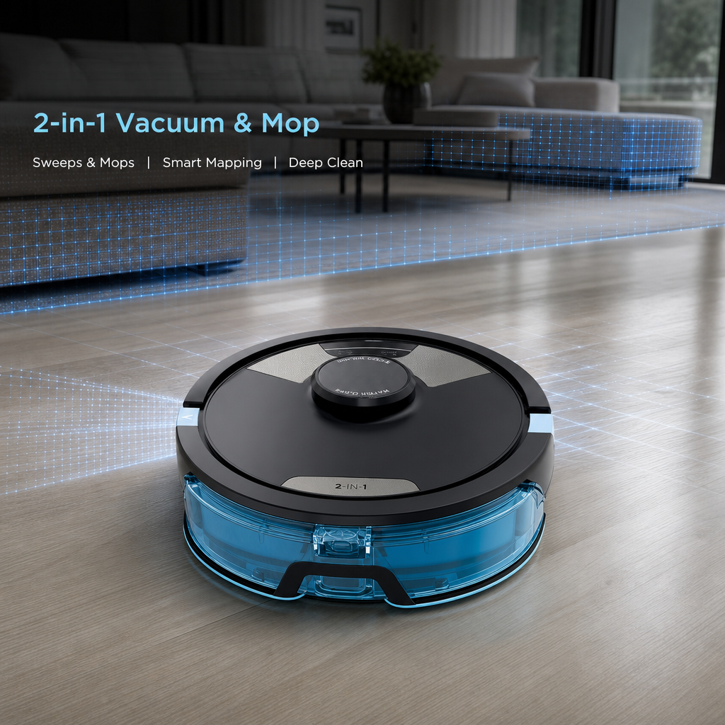2‑in‑1 Robot Vacuum and Mop | LiDAR Mapping, Self‑Empty Base, Anti‑Allergen Seal, Pet Hair Cleaning for Carpet & Hard Floors