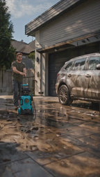 Electric Pressure Washer with Visual Pressure Dial, Hose Reel & 6 Quick‑Connect Nozzles, Compact Power Washer for Car, Patio, Driveway Cleaning
