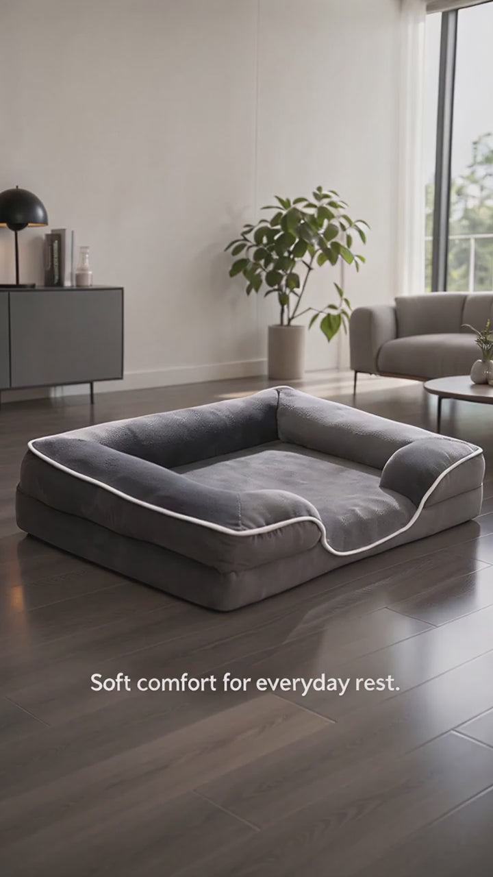 Orthopedic Memory Foam Dog Bed, Washable Cover Bolster Pet Bed, Anti-Slip Bottom for Large Medium Small Dogs